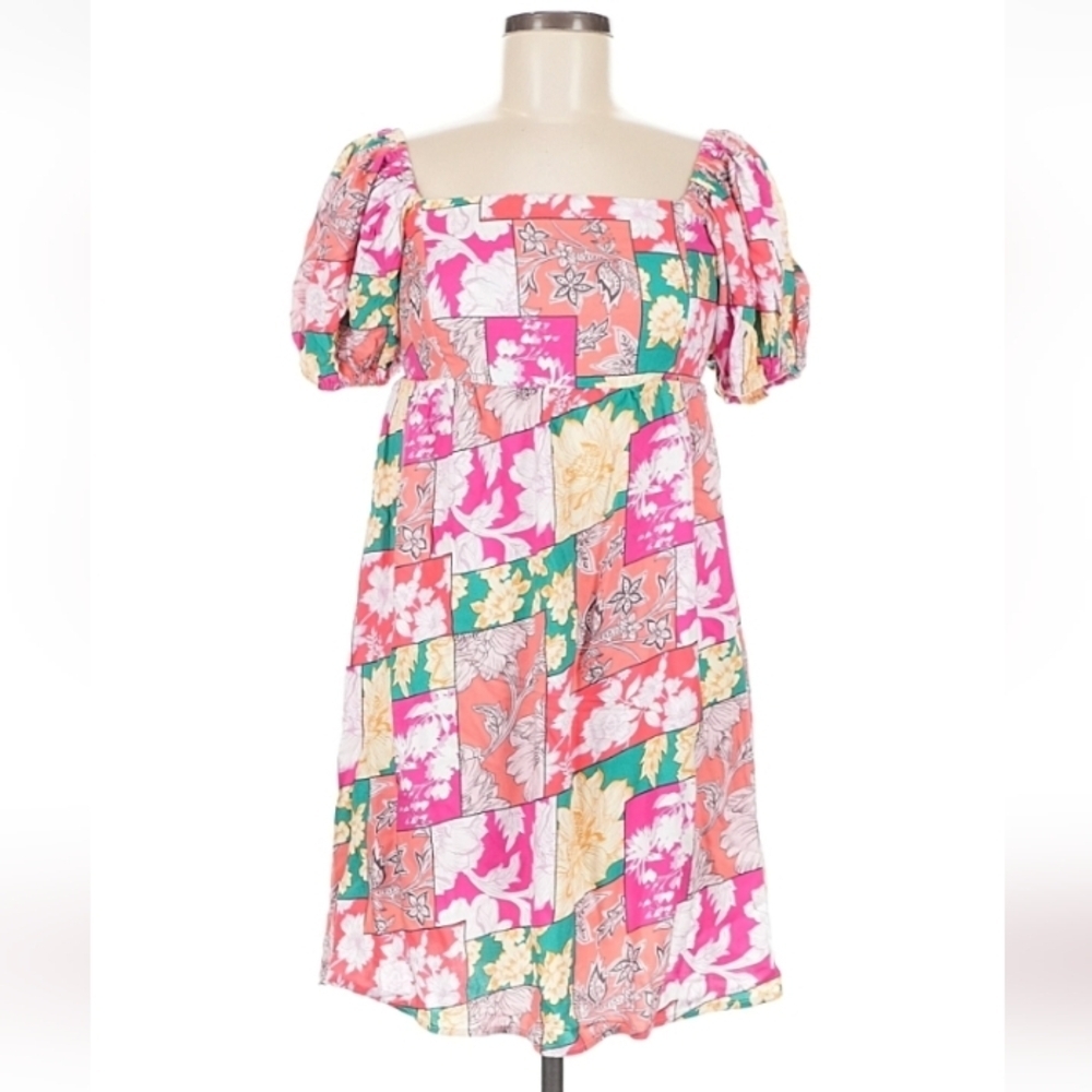 GeeGee Patchwork Floral Puff Sleeve Dress Size M - Picture 1 of 15